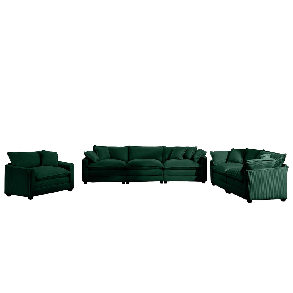 English Elm 3 Plush Corduroy Sectional Sofa with Deep Memory Foam Seats, Retro-Modern Design and Removable Arms for Ultimate Comfort Green W714S00807