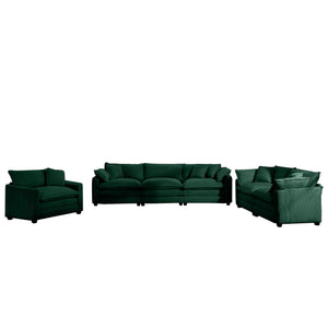 English Elm 3 Plush Corduroy Sectional Sofa with Deep Memory Foam Seats, Retro-Modern Design and Removable Arms for Ultimate Comfort Green W714S00807