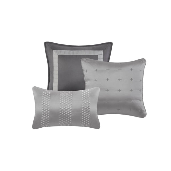 English Elm 7 Plush King Comforter Set with Jacquard Texture, Bedskirt & Decorative Pillows for Luxury Sleep Grey 17.91 L x 13.98 W x 10.04 H B035P319208