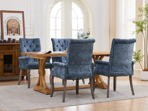 English Elm Upholstered Chenille Club Dining Chair Tufted High Back with Curved Solid Wood Legs Blue W1143P449346