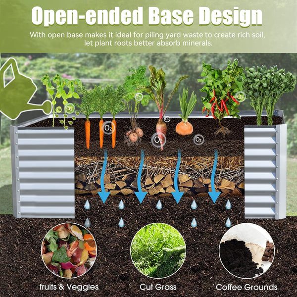 English Elm 8x4x2 Galvanized Raised Garden Bed with Rust-Resistant Steel, Open-Base Drainage, Support Rods, Safe Edges Silver W1859P198002