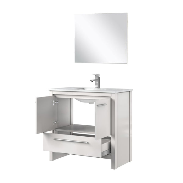 English Elm White Bath Vanity Set With White Quartz Top, Chrome Faucet, And Mirror - Stylish Upgrade For Bathrooms B2731S02075-GIGA