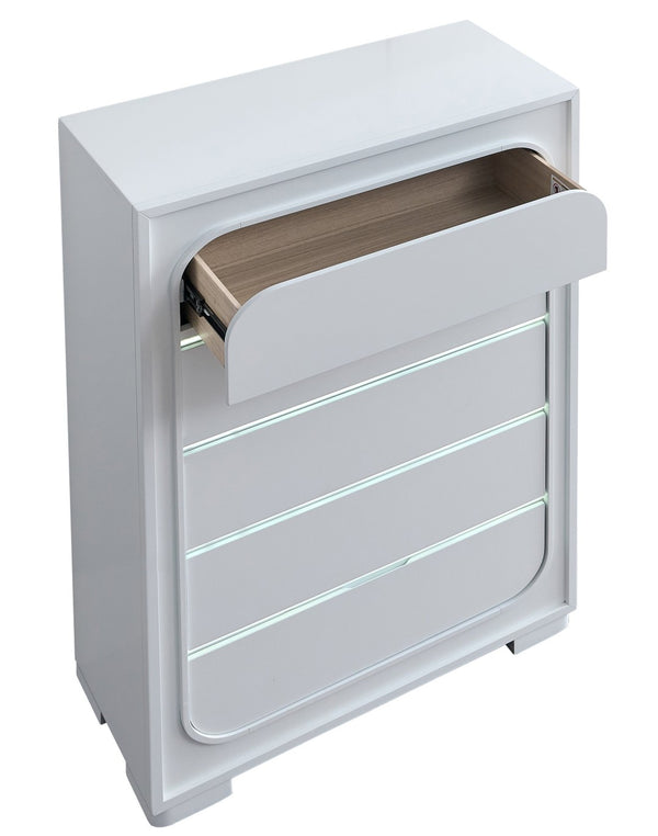 English Elm Milan Modern White Wood Chest with Built-in Led Drawer Accents and Touchless Sensor White B078P497944