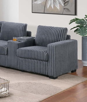 English Elm Modern Corduroy L-shaped Sectional with Usb Charging Console Cup Holders Living Room Dark Gray B011S02209