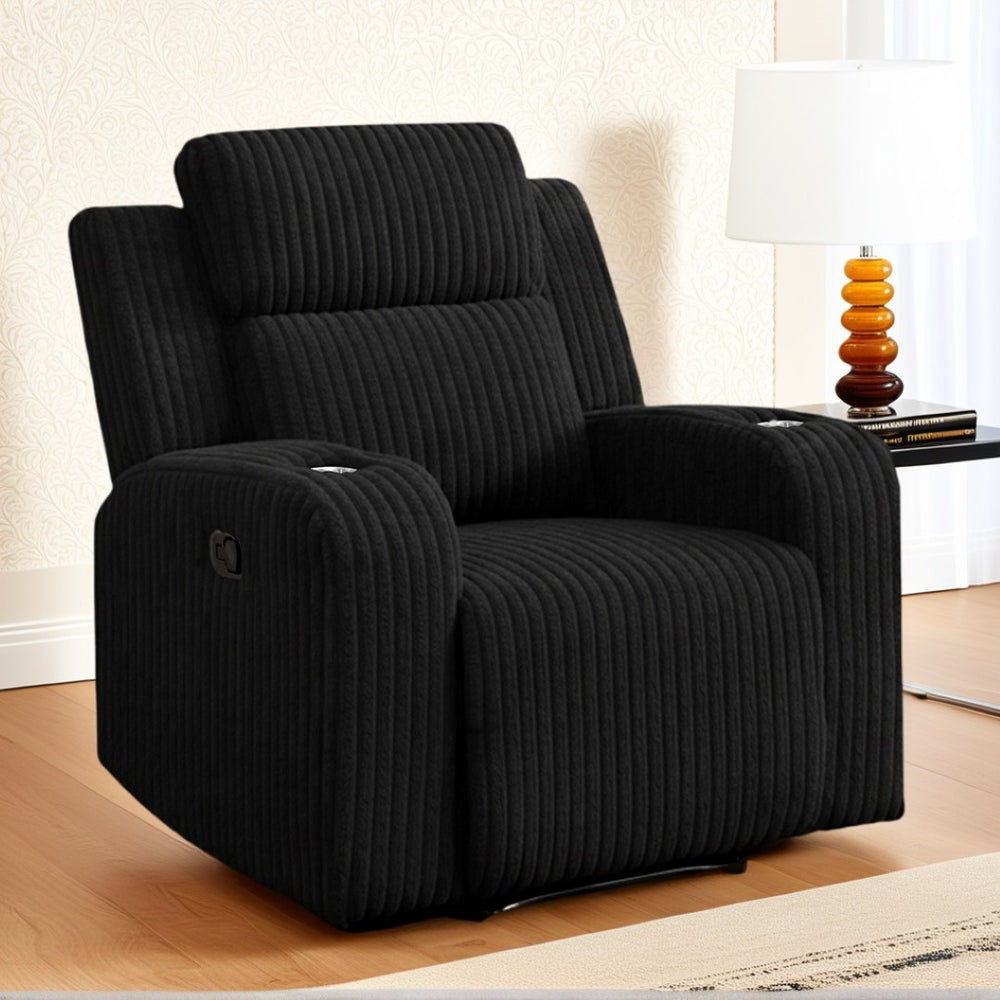English Elm Recliner Chair Corduroy Upholstered with Bluetooth Speaker and Usb Charging for Living Room Black W3900P384915