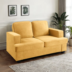 English Elm Modern Velvet Loveseat with Deep Seating and High-Density Foam, Loose Back Cushions, Wide Arms, Stylish Living Sofa for Home 93 Mustard yellow B2735P292322