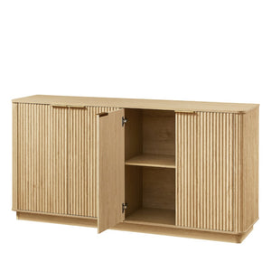 English Elm 63" Wave Front Sideboard with Four Door Storage for Living Room Hallway Bedroom Oak W1820P431360