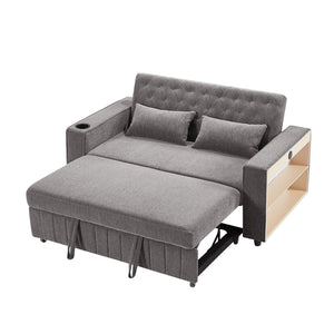 English Elm 61.4" Pull-out Sofa Bed Loveseat with Adjustable 3-Position Backrest, USB Ports, Cup Holders, Storage Rack Grey N719S001900E