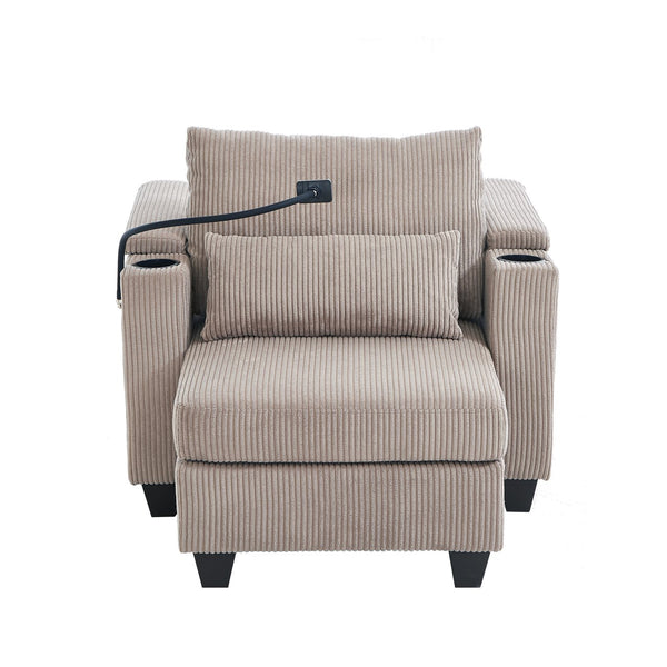 English Elm Convertible Chaise Lounge Sofa Chair & Bed - Corduroy With Usb Ports, Cup Holders & Storage Space N719S002021D