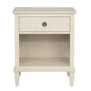 English Elm Victoria Aged Oak Nightstand with Solid Wood Legs, Wire-Brushed Veneer, Drawer & Open Shelf Cream 27.25 L x 22.75 W x 27.25 H B035P341167