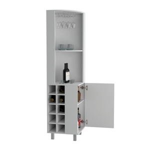 English Elm Kaia Corner Bar Cabinet White with Ten Wine Cubbies, Stemware Rack & Four Shelves — Space-Saving Elegance B070S00380