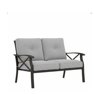 English Elm 48" Outdoor Steel Loveseat with Gray Cushions Powder Coated Matte Black Patio Seating B082P455146