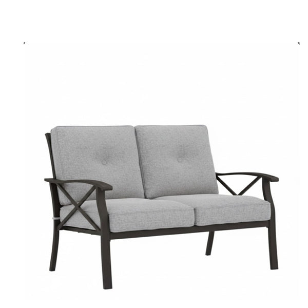 English Elm 48" Outdoor Steel Loveseat with Gray Cushions Powder Coated Matte Black Patio Seating B082P455146