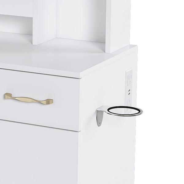 English Elm Vanity Desk with Led Mirror Touch Light Power Outlet Drawers and Storage Stool W2700P342538