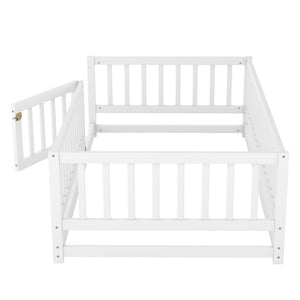 English Elm Twin Montessori Floor Bed With Fence & Door – Safe, Stylish, Easy-Access Sleep Solution For Kids W1820P231585-GIGA