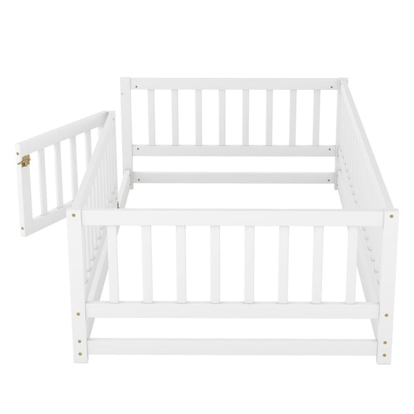 English Elm Twin Montessori Floor Bed With Fence & Door – Safe, Stylish, Easy-Access Sleep Solution For Kids W1820P231585-GIGA