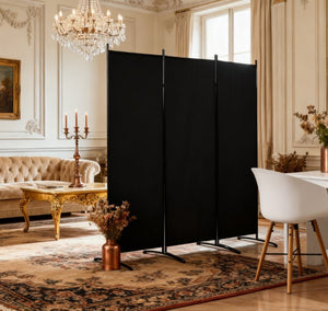 English Elm Privacy Screen Three Panel Folding Divider Matte Black Steel Frame Home Office T3971P420790