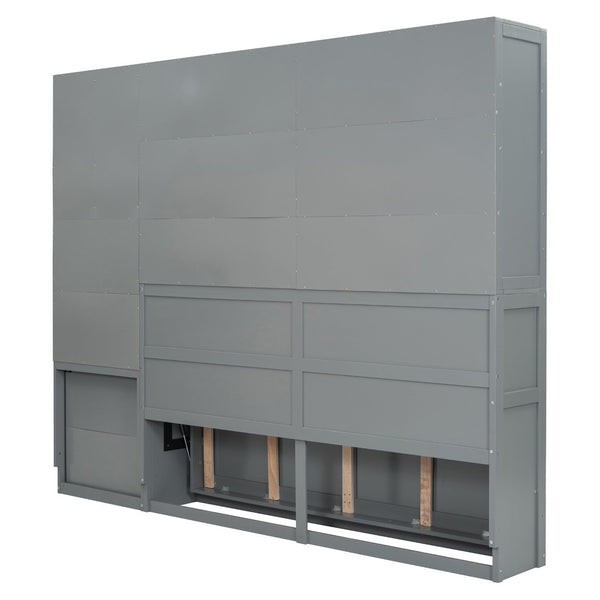English Elm Twin Murphy Wall Bed with Integrated Closet Drawers and Desk for Studio Spaces Gray LP000595AAE-1