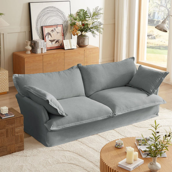 English Elm 87.4'' Modern Comfy Upholstered Sofa Cloud Couch with Deep Seats, Removable Covers, Plush Pillows, Grey W2357P254994
