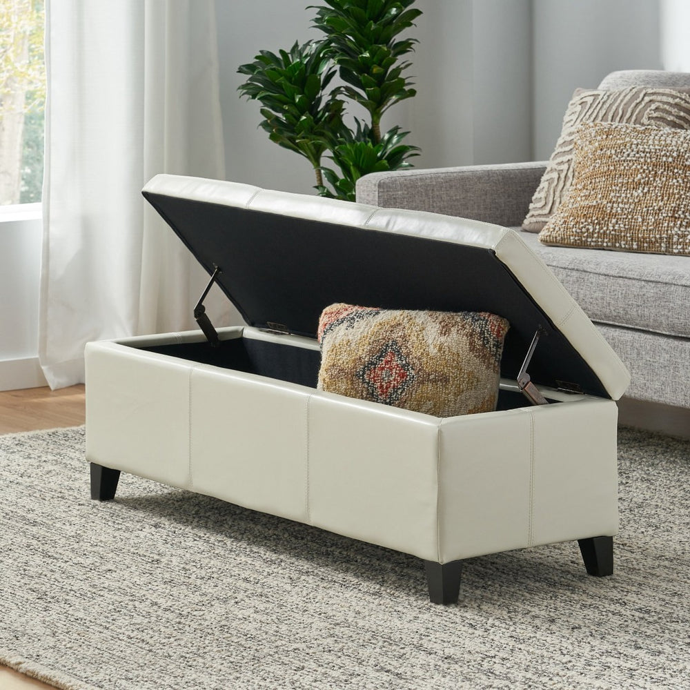 English Elm Upholstered Storage Ottoman with Solid Wood Legs Wide Hinged Bench for Living Rooms N757P414088I