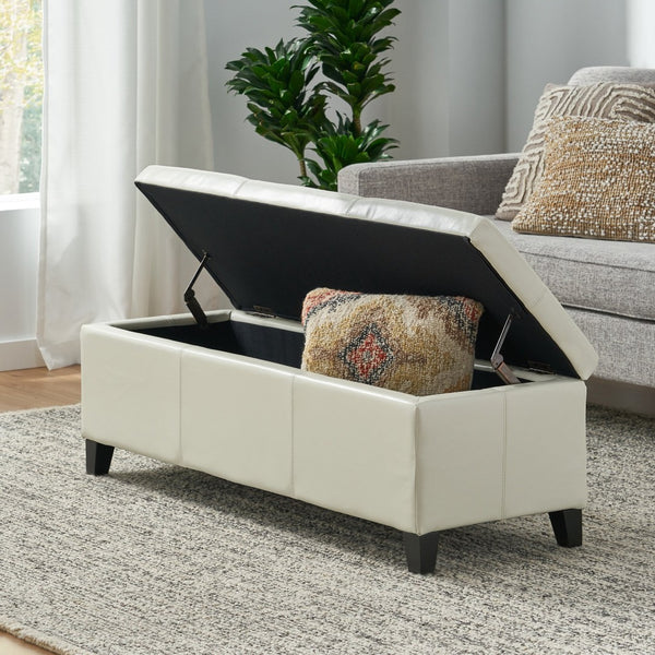 English Elm Upholstered Storage Ottoman with Solid Wood Legs Wide Hinged Bench for Living Rooms N757P414088I