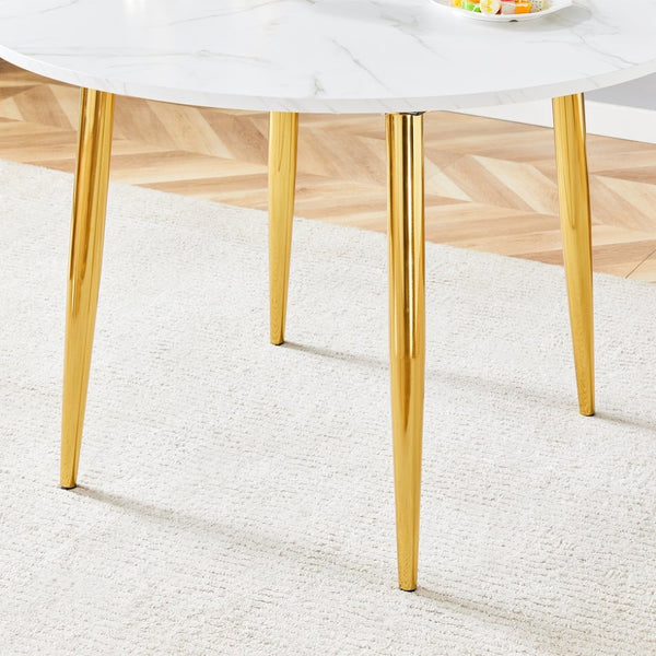 English Elm Table and Chair Set Extendable Round Oval Mdf Top with Gold Legs Four Pu Seats W1151S03952
