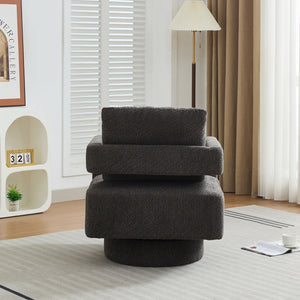 English Elm 29.13" Boucle Swivel Lounge Chair Open Back Sculptural Accent Seat for Living Room Charcoal W3188P280199