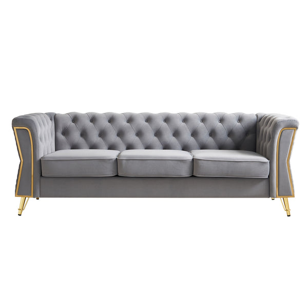 English Elm Modern Tufted Velvet Sofa with Gold Accent Frame and Flared Arms, High-Density Comfort Seating LIGHT GREY W579P329998