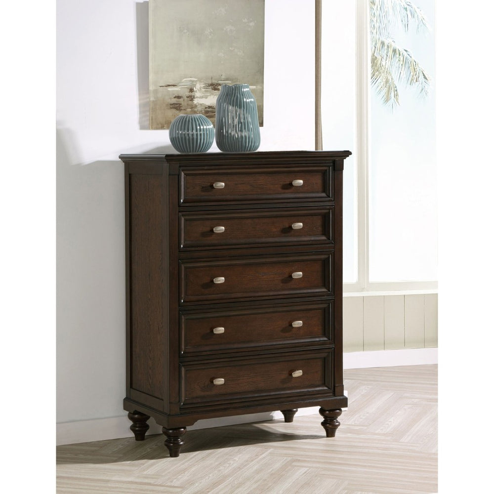 English Elm Berwick Five Drawer Chest with Oak Veneer and Gunmetal Hardware for Bedroom Storage B062P440099