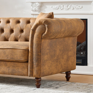 English Elm 63"chesterfield Leathaire Tech Fabric Loveseat Tufted Two Seat Sofa for Modern Living W3373S00058