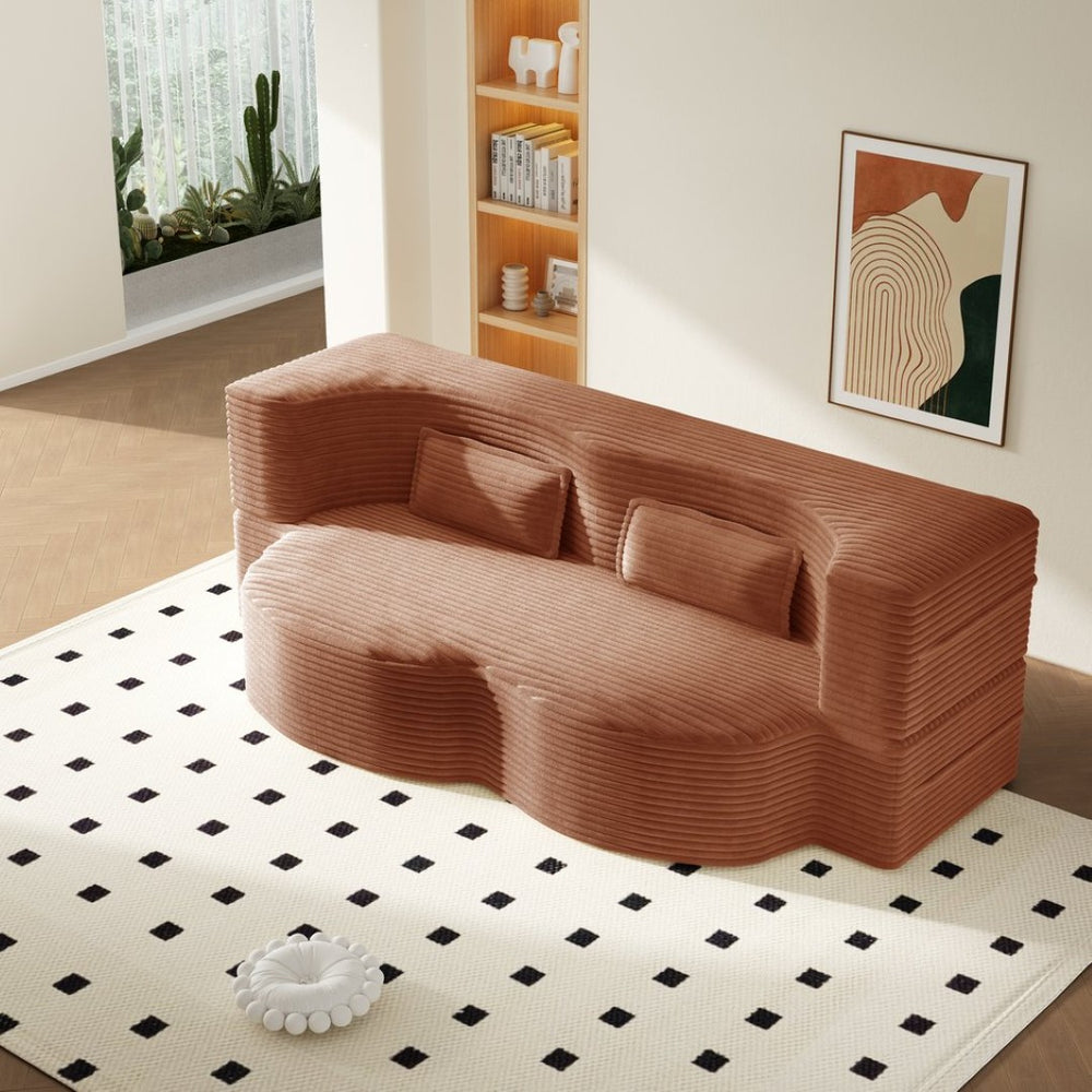 English Elm Modern Corduroy Floor Sofa Foldable Twin Sleeper Foam Filled for Compact Living Spaces Orange W1885P435362