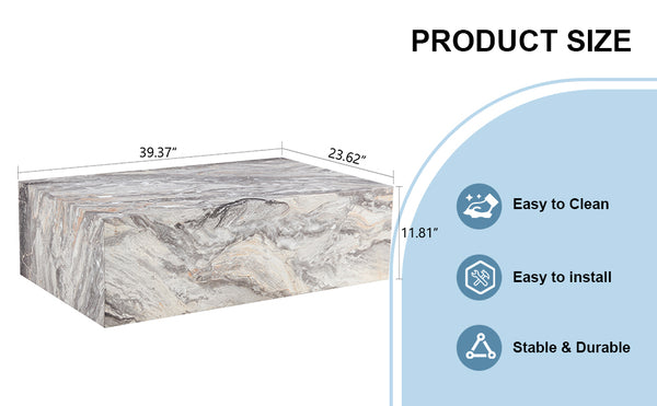 English Elm 39.3*23.6*12 Grey Stone Pattern Coffee Table - MDF Luxury Finish, Ready-to-Use Accent for Modern Homes W1151P242267