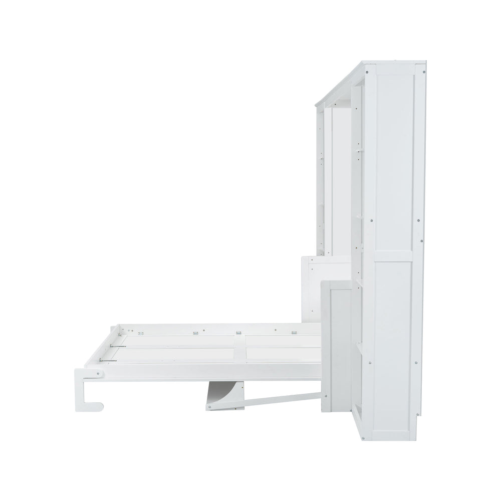 English Elm Queen Murphy Bed with Desk & Bookshelf in White — Space-Saving Queen Wall Bed, Pine/MDF, 600lb Capacity, Foldable Workspace GX004002AAK