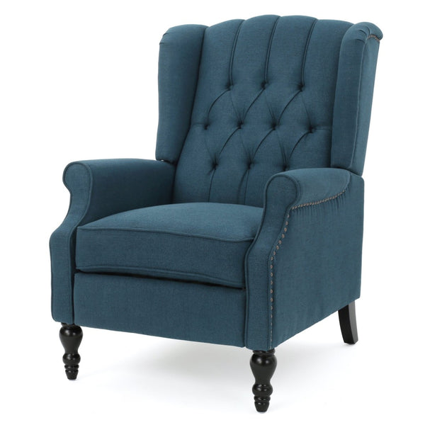 English Elm Charcoal Wingback Pushback Recliner with Button Tufted Diamond Fabric Upholstery Dark Blue N763P410529C