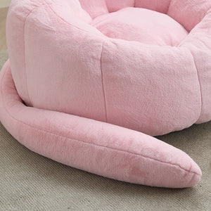 English Elm Cat-shaped Bean Bag Sofa with Sculptural Tail Armrest for Playful Living Spaces Pink W2311P457294