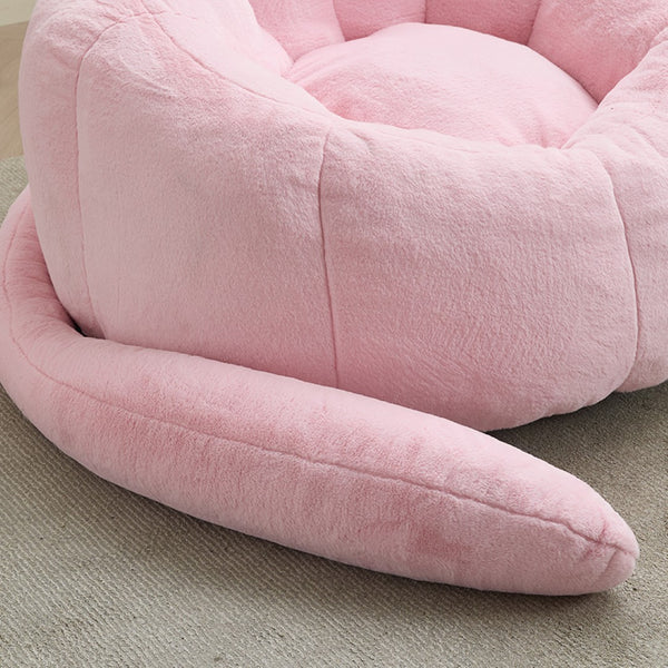 English Elm Cat-shaped Bean Bag Sofa with Sculptural Tail Armrest for Playful Living Spaces Pink W2311P457294
