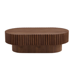 English Elm 43.70 Inch Modern Handcraft Drum Coffee Table Oval Wood MDF Pedestal Accent Table for Living Space Elegance Walnut W2582P250586