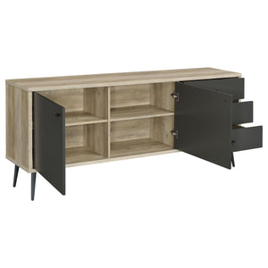 English Elm Greta Scandinavian 2-Door Accent Cabinet in Distressed Pine with Gray Legs, Drawers & Adjustable Shelves B062P358335