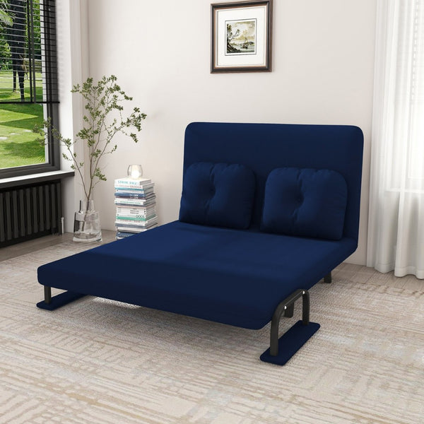 English Elm 46" Wide Corduroy Sleeper Sofa Bed Convertible Folding Chair for Two with Adjustable Backrest Blue W2700P431035