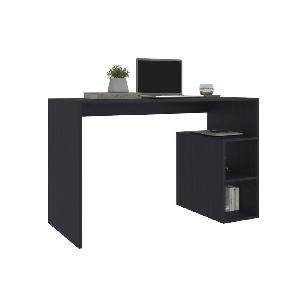 English Elm Solid Freestanding Writing Desk with Three Open Shelves for Modern Home Office Study Black B070P487577