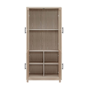 English Elm Jodie Elegant 31" Bookcase Cabinet with 6 Adjustable Shelves, Glass Display Doors & Metal Handles Oak B365P397896
