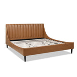 English Elm Aspen Vertical Tufted Headboard Platform Bed Set, King, Caramel Tan Brown Faux Leather