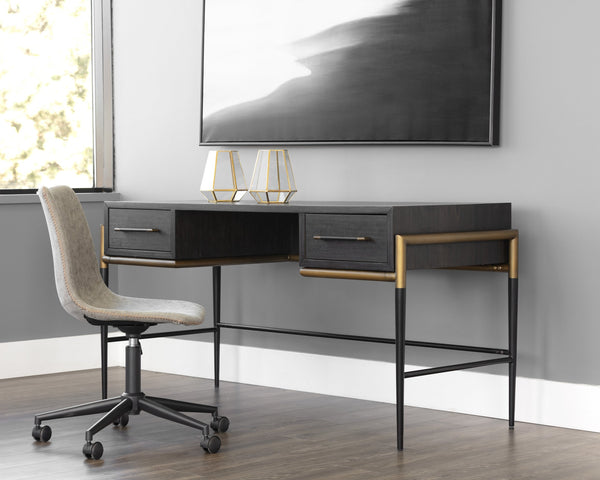 Sunpan Weldrick Desk - Elegant Acacia Wood Design with Soft Closing Drawers and Antique Brass Accents Espresso