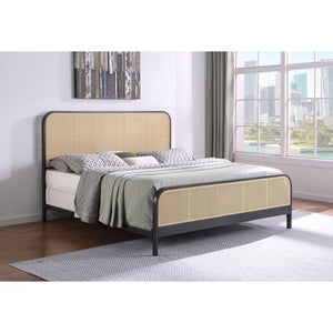 English Elm Randall Coastal Woven Cane Webbing Eastern King Bed with Airy Metal Frame Black B062P447774