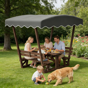 English Elm 5'x3' Wooden Gazebo Patio Shelter with Oxford Canopy Bench Seating and Slatted Table W1422S00075