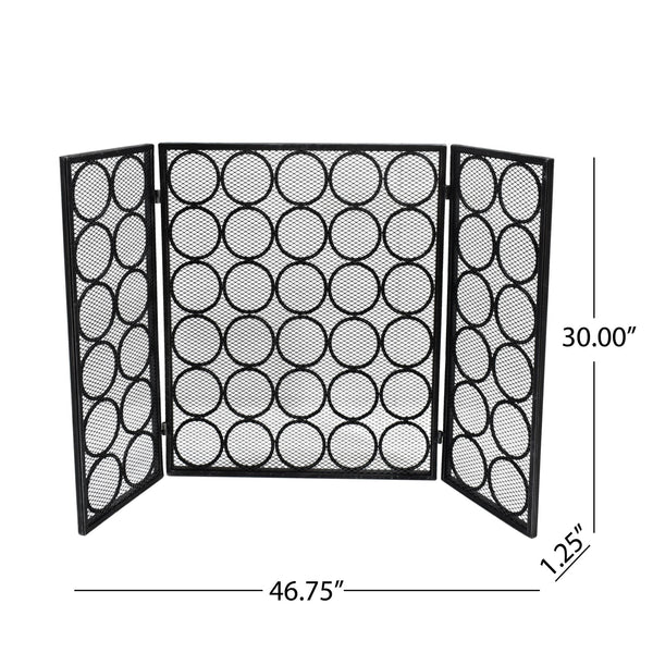 English Elm Christopher Knight Home® - FIRE Three-Panel Iron Firescreen Black Silver — Foldable Mesh Spark Guard with Chic Circular Pattern, 30" H 65179.00BLKSILV