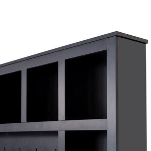 English Elm On-Trend Farmhouse Hall Tree With 6 Hooks & Storage Bench – 4-In-1 Entryway Organizer In Walnut & Black N721S000044B-GIGA