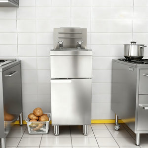 English Elm Commercial Gas Floor Fryer Stainless Steel 120000 Btu Four Tube Burner 50lb Capacity W5057P394295