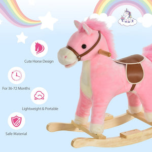 English Elm Qaba Plush Rocking Horse Toy with Galloping Sounds Sturdy Metal Frame for Toddlers W2225P217687