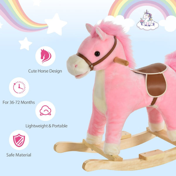 English Elm Qaba Plush Rocking Horse Toy with Galloping Sounds Sturdy Metal Frame for Toddlers W2225P217687